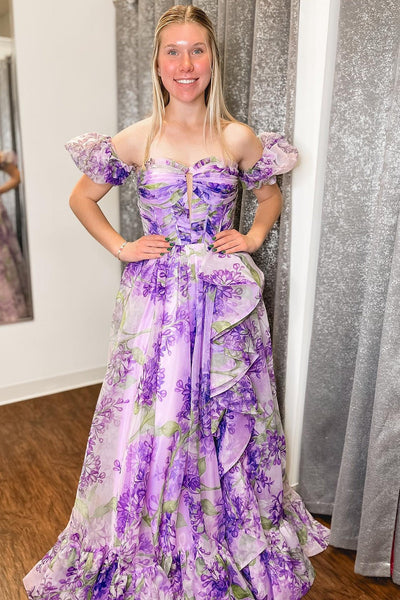 Cute Sheath Sweetheart Floral Prom Dresses With Detachable Sleeves