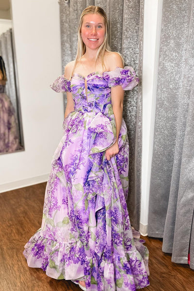 Cute Sheath Sweetheart Floral Prom Dresses With Detachable Sleeves