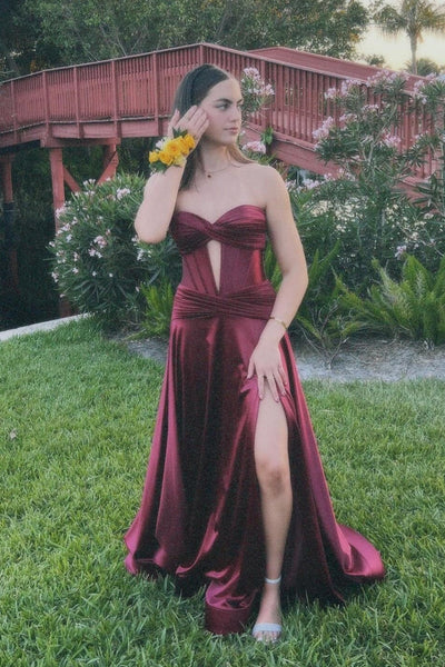 Strapless Royal Blue A-line Long Dress with Slit