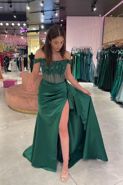 Charming Mermaid Off the Shoulder Burgundy Satin Prom Dress With Appliques