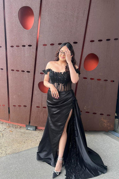 Charming Mermaid Off the Shoulder Burgundy Satin Prom Dress With Appliques