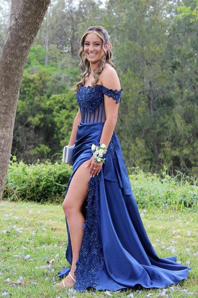Charming Mermaid Off the Shoulder Burgundy Satin Prom Dress With Appliques