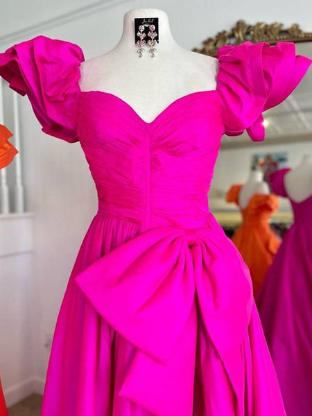 Cute Ball Gown Pink Sweetheart Pleated Prom Dress with Bow
