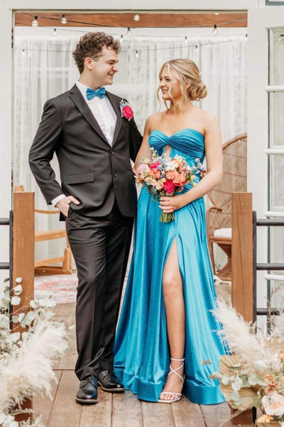 Cute A Line Sweetheart Keyhole Burgundy Satin Slit Prom Dress