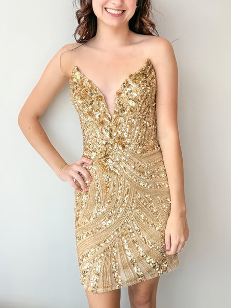 Black Strapless V Neck Sequins Bodycon Short Homecoming Dresses