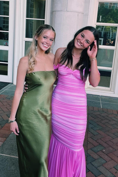 Fashion Mermaid Straps Pink Chiffon Long Evening Party Dress