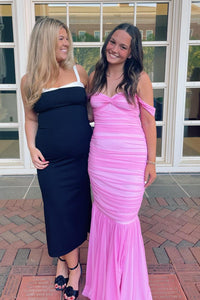 Fashion Mermaid Straps Pink Chiffon Long Evening Party Dress
