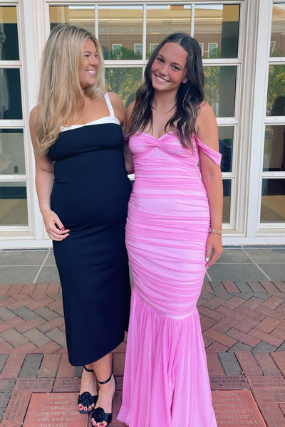 Fashion Mermaid Straps Pink Chiffon Long Evening Party Dress