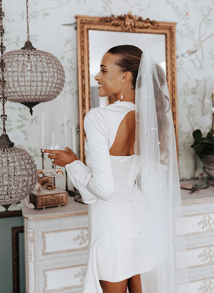 Little White Long Sleeves Wedding Dress