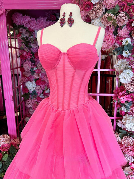 Fairy A Line Sweetheart Pink Tiered Tulle Long Prom Dress