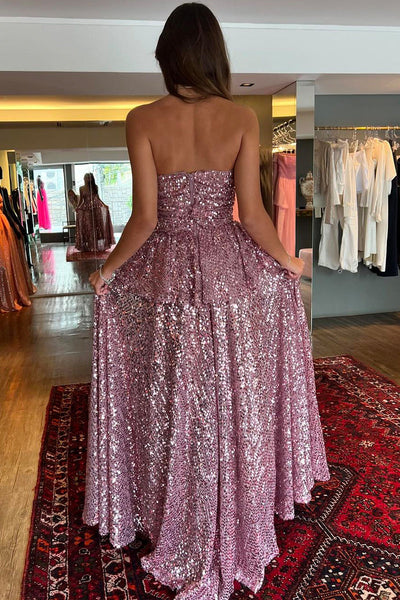 Sparkly Ball Gown Blush Pink Sequins Prom Dresses