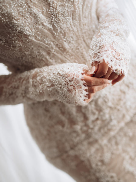 Lace Detachable Long Sleeve Mermaid Floor-Length Wedding Dress