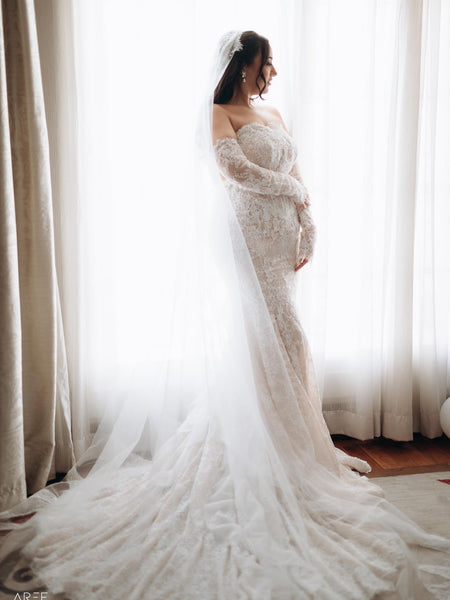 Lace Detachable Long Sleeve Mermaid Floor-Length Wedding Dress
