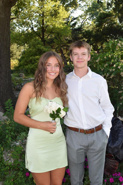 Strapless Sage Satin Short Dress with Slits