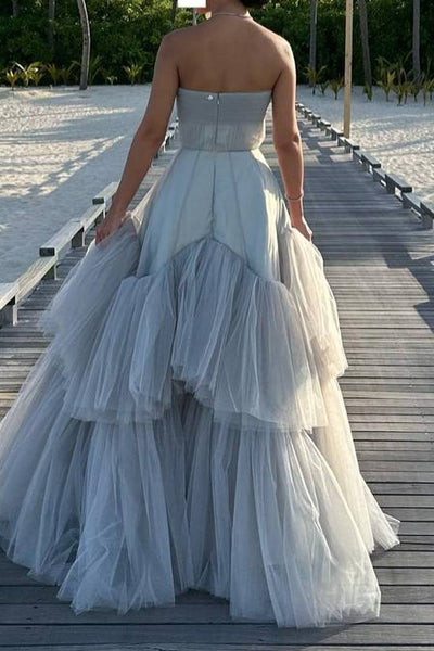 Cute Ball Gown Sweetheart Light Grey Tulle Prom Dress with Beading