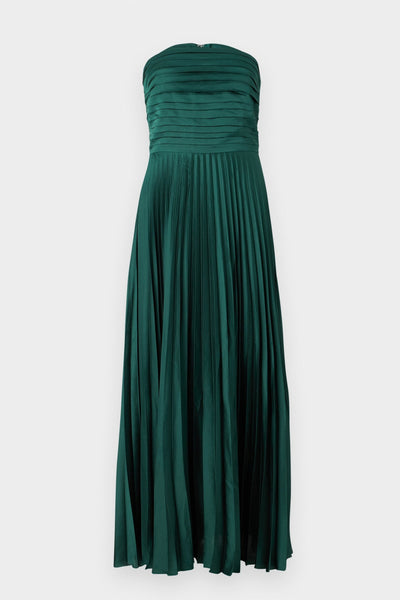 Forest Green Satin Strapless A-Line Maxi Dress VK26031527