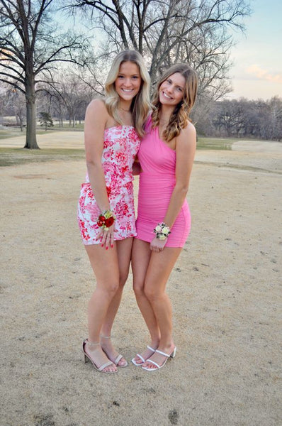 Cute Bodycon Strapless Floral Print Homecoming Dress with Split
