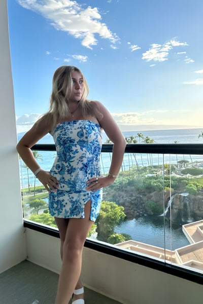 Cute Bodycon Strapless Floral Print Homecoming Dress with Split