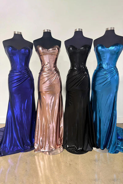 Fashion Sweet Mermaid Brown Sparkly Satin Prom Dress With Split