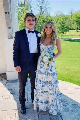 Cute A Line Sweetheart Long Floral Prom Dresses Formal Dresses