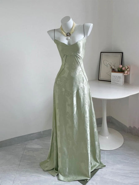 Sage Mermaid Satin Spaghetti Straps Long Prom Dresses