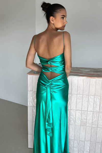Stylish Sheath Spaghetti Straps Red Long Party Dress with Split Front Keyhole