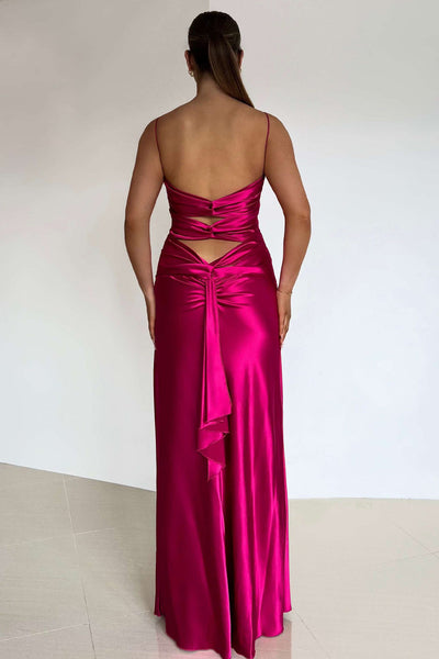 Stylish Sheath Spaghetti Straps Red Long Party Dress with Split Front Keyhole