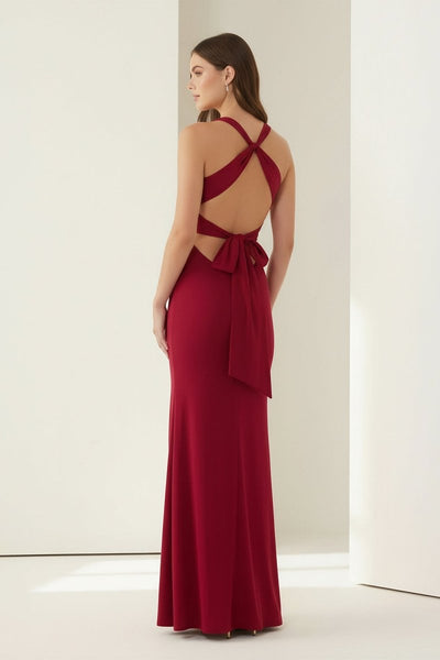 Pink Halter Mermaid Pleated Open Back Long Prom Dresses