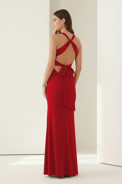 Pink Halter Mermaid Pleated Open Back Long Prom Dresses
