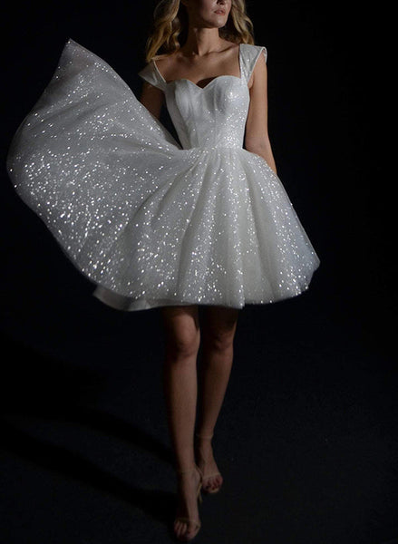 Sequin Sleeveless Short Elegant Sweetheart Chic A-line Wedding Dresses
