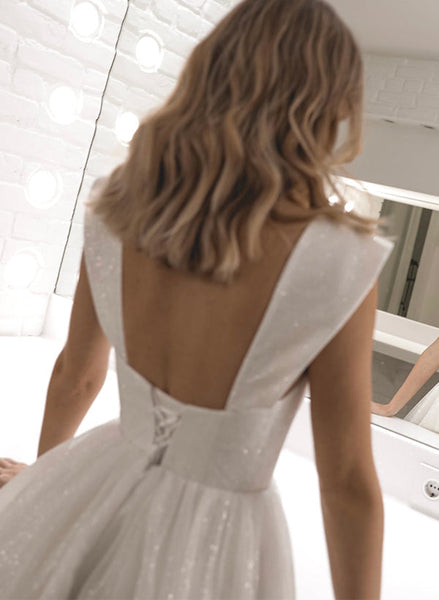 Sequin Sleeveless Short Elegant Sweetheart Chic A-line Wedding Dresses