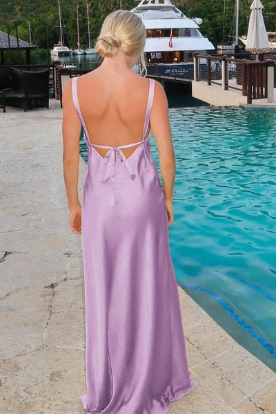 Sheath V-Neck Tie-Back Maxi Dress with Slit in Yellow