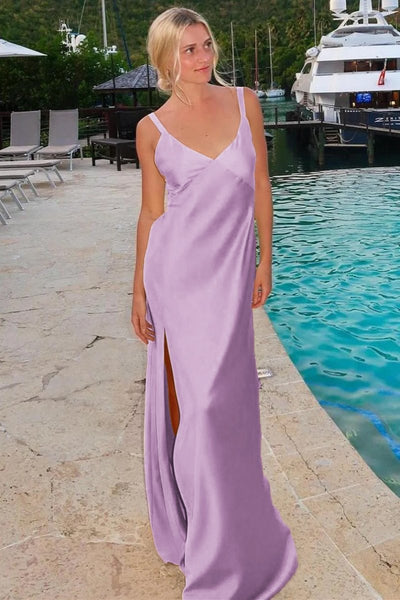 Sheath V-Neck Tie-Back Maxi Dress with Slit in Yellow