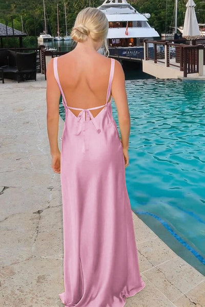 Sheath V-Neck Tie-Back Maxi Dress with Slit in Yellow
