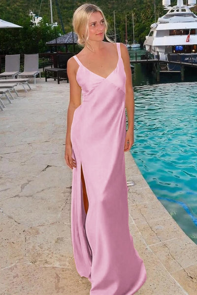 Sheath V-Neck Tie-Back Maxi Dress with Slit in Yellow