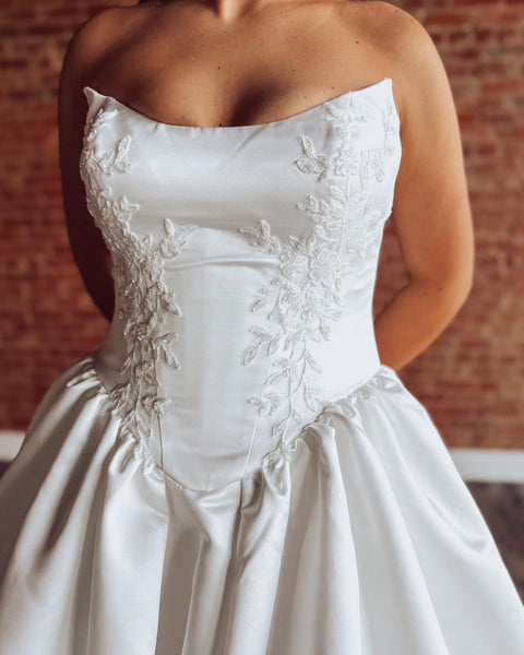 Strapless Satin Bride Wedding Dresses A Line Sweetheart Corset Wedding Gowns
