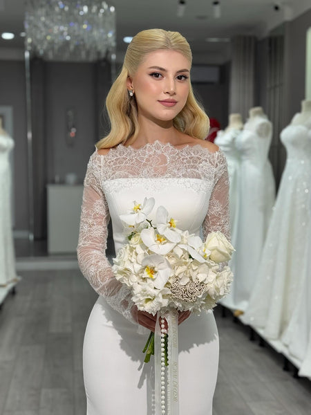 Elegant Lace Long Sleeve Mermaid Floor-Length Wedding Dress