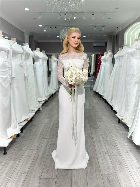 Elegant Lace Long Sleeve Mermaid Floor-Length Wedding Dress