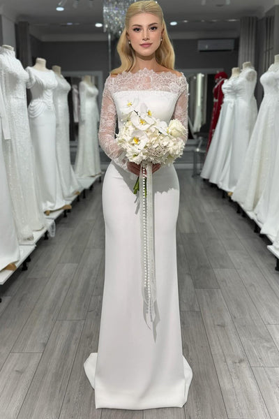 Elegant Lace Long Sleeve Mermaid Floor-Length Wedding Dress
