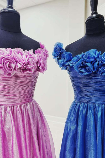 Gorgeous A Line Royal Blue Off Shoulder Satin Prom Dress with Pockets