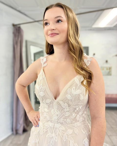 Elegant A Line Beach Tulle Wedding Dresses for Bride Lace Embroidery Wedding Gowns
