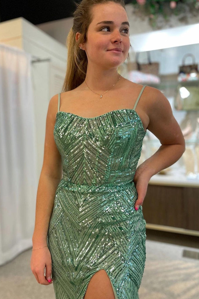 Sparkly Mermaid Sage Green Sequins Mermaid Prom Dress with Slit Vickidress Sparkly Mermaid Sage Green Sequins Mermaid Prom Dress with Slit Vickidress