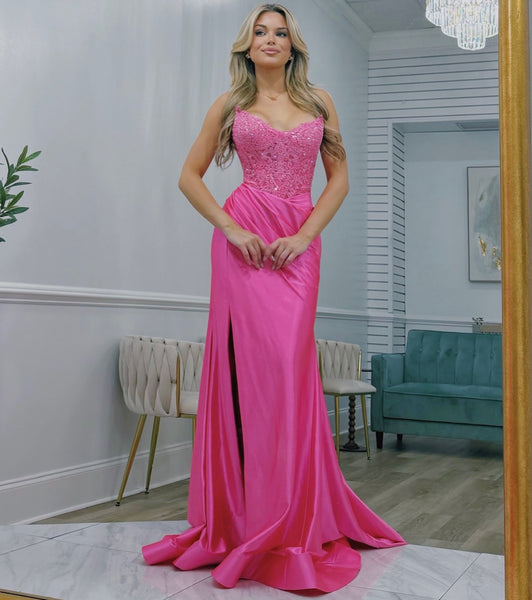 Sweetheart Lace Corset Mermaid Strapless Long Prom Dresses with Slit