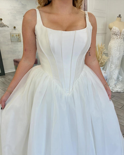 A Line Bridal Wedding Dresses Satin Corset Organza Bride Wedding Gowns