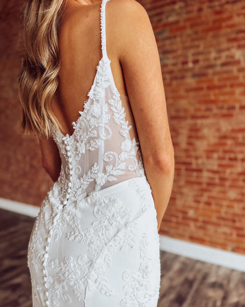 Mermaid Satin Lace Wedding Dresses Boho Appliqued Bride Wedding Gowns