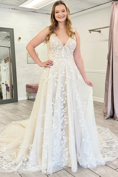 Elegant A Line Beach Tulle Wedding Dresses for Bride Lace Embroidery Wedding Gowns