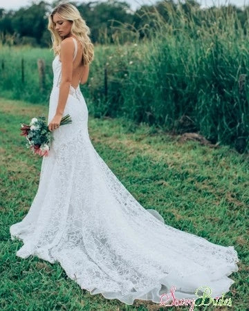 Charming Wedding Dress V Neck Sheath Wedding Gowns,Sweep Train Appliques Bridal Dresses VK0401007