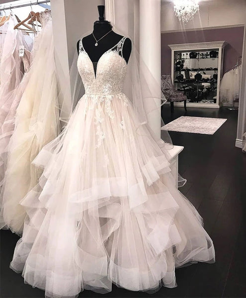 Ball Gown V Neck Tulle Lace Wedding Dresses VK0201001