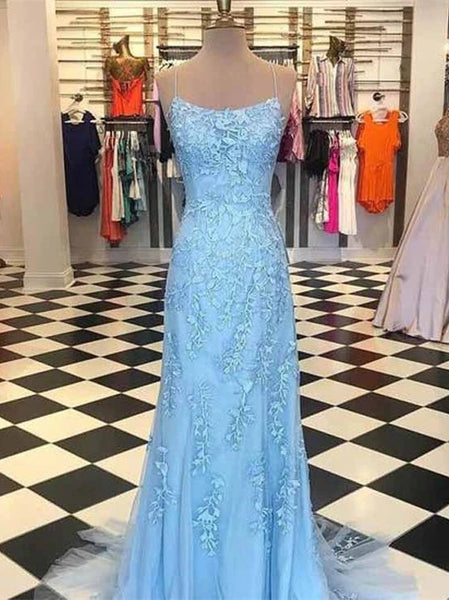 Free Shipping Charming Mermaid Prom Dresses Spaghetti Straps Tulle Prom Gowns with Appliques VK0105005