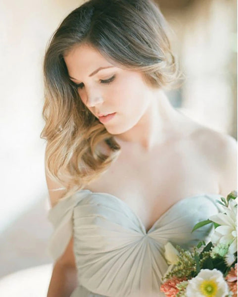 Simple A-Line Off the Shoulder Chiffon Long Bridesmaid Dresses with Split VK0123009